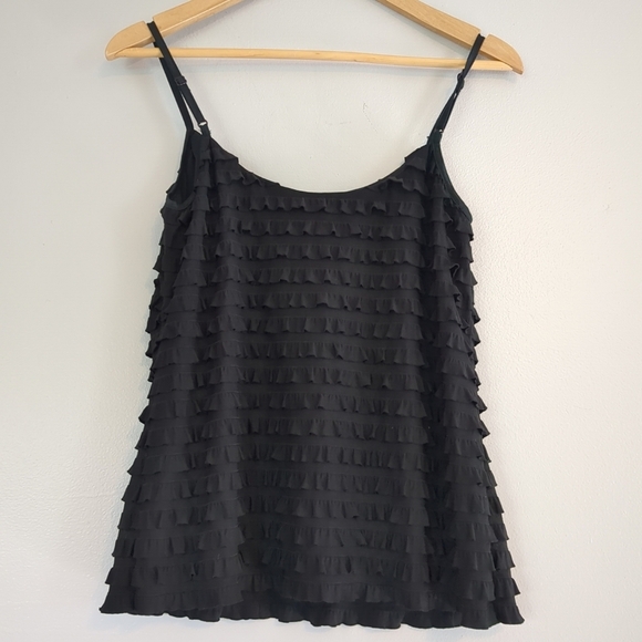 VTG Frank Lyman Tank Women's 14 Black Ruffle Formal Wedding Grad Lined - Picture 3 of 7